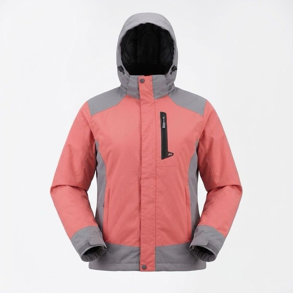Iceburg Womens M Ski Jacket Pink Gray Hooded Waterproof Insulated Snow Coat Y2K